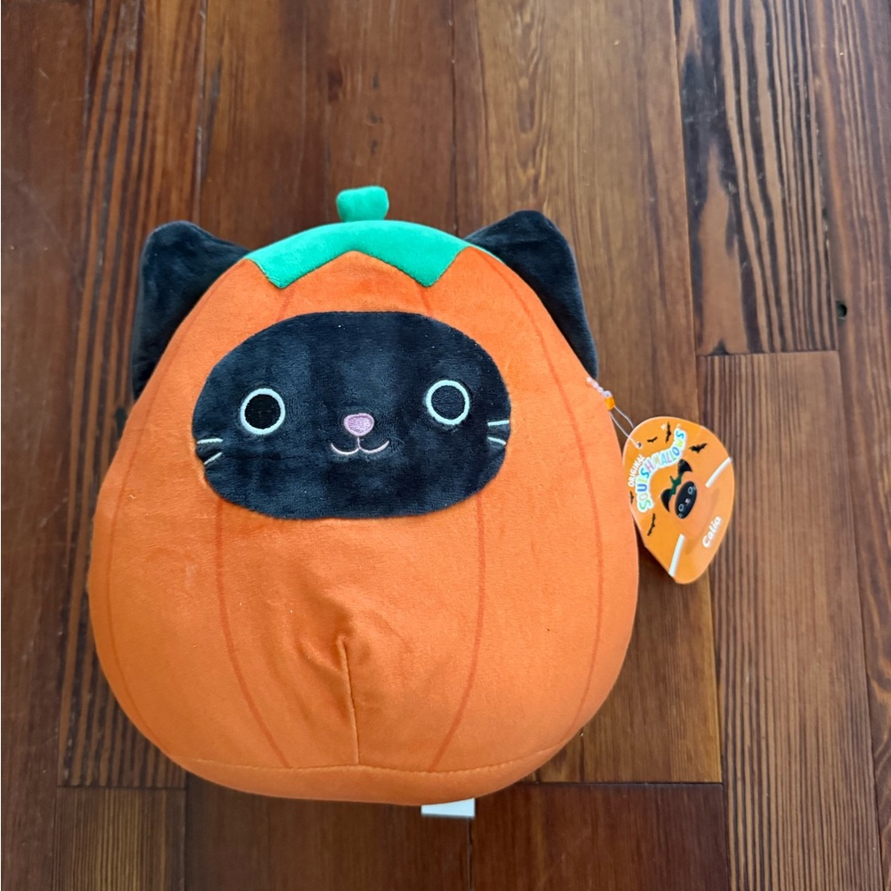 Squishmallows Pumpkin Cat Plush - Orange and Black